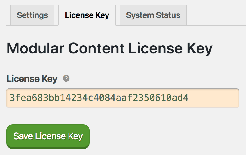 Modular Content license key entry