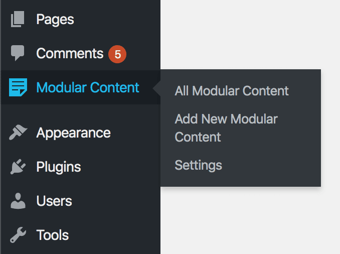 Modular Content menu