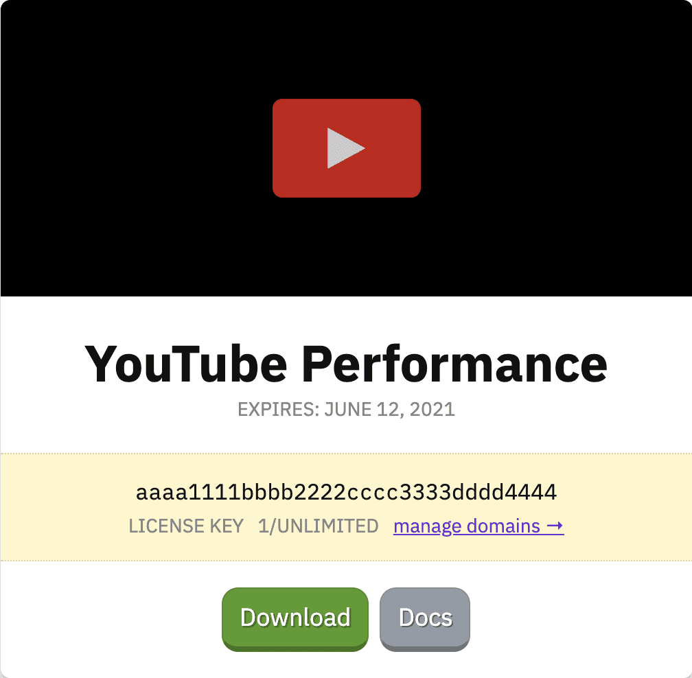 YouTube Performance license key