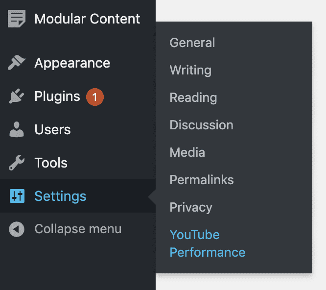 YouTube Performance settings menu